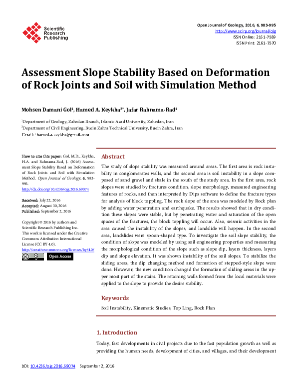 (PDF) Assessment Slope Stability Based on Deformation of Rock Joints ...