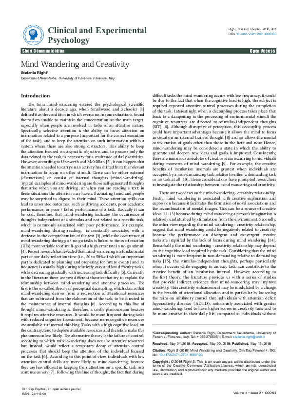 (PDF) Mind Wandering and Creativity