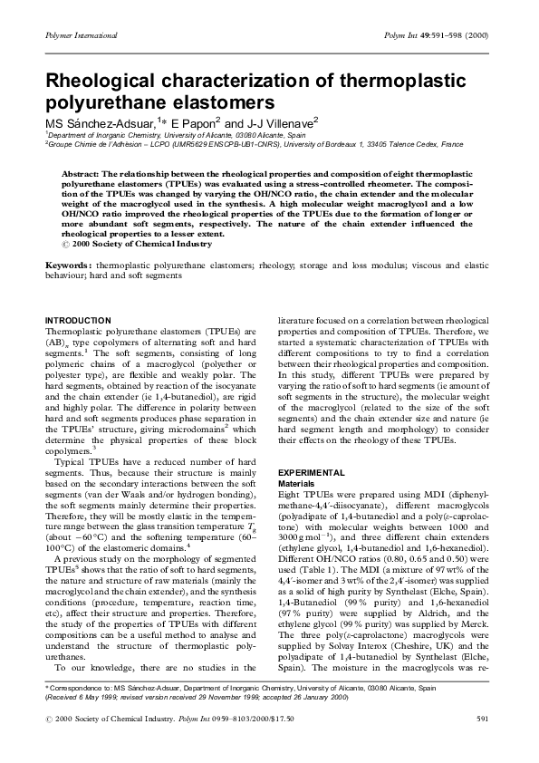 (PDF) Rheological characterization of thermoplastic polyurethane elastomers