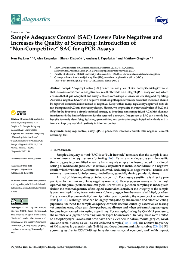 (PDF) Sample Adequacy Control (SAC) Lowers False Negatives and ...