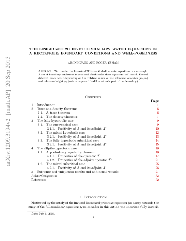 (PDF) The Linearized 2D Inviscid Shallow Water Equations in a Rectangle ...