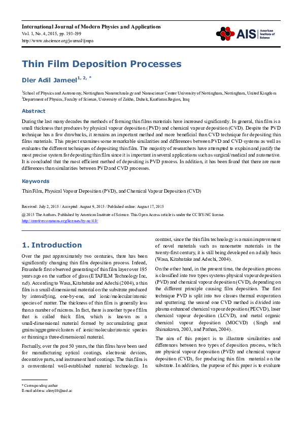 (PDF) Thin Film Deposition Processes