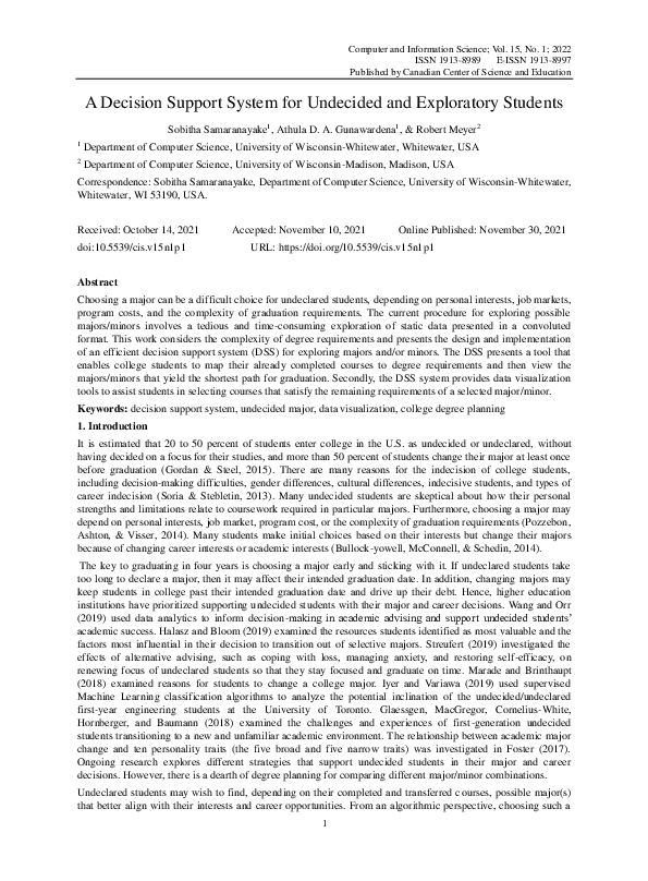 (PDF) A Decision Support System for Undecided and Exploratory Students
