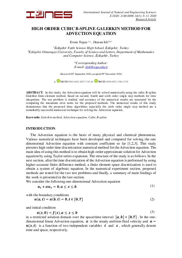 (PDF) High Order Cubic B-Spline Galerkin Method for Advection Equation