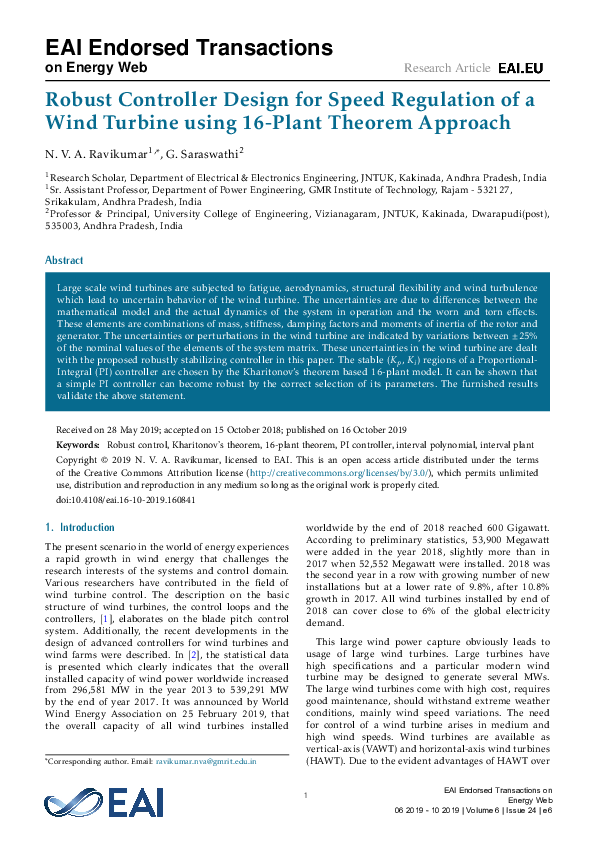 (PDF) Robust Controller Design for Speed Regulation of a Wind Turbine ...