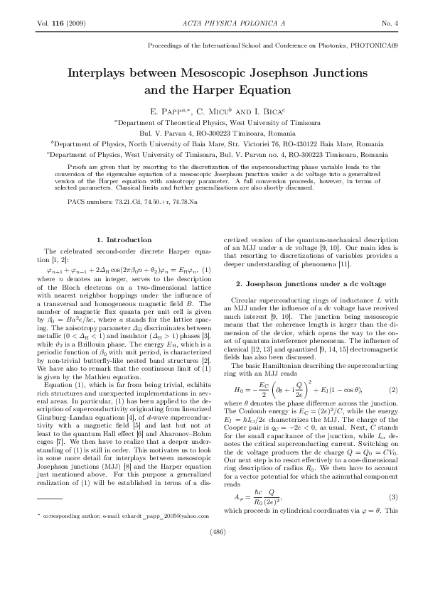 (PDF) Interplays between Mesoscopic Josephson Junctions and the Harper ...