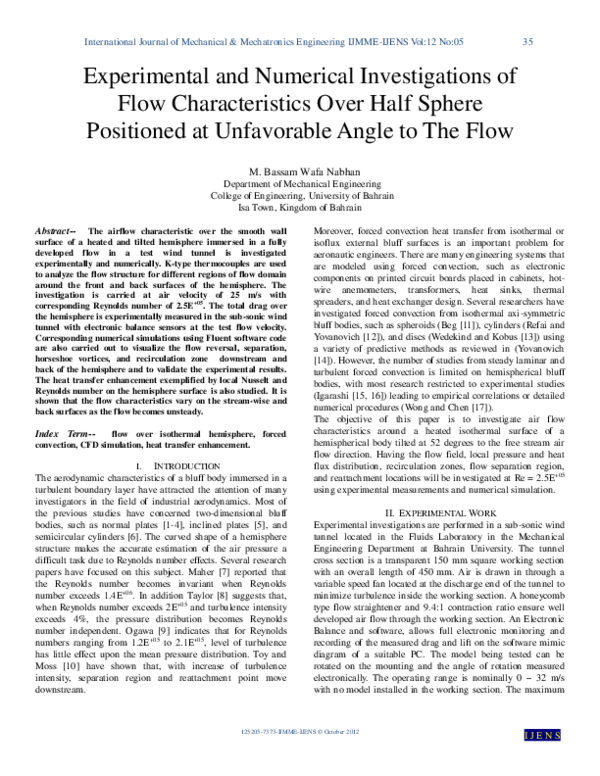 (PDF) Experimental and Numerical Investigations of Flow Characteristics ...