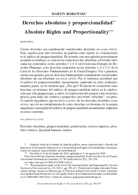 (PDF) Absolute Rights and Proportionality