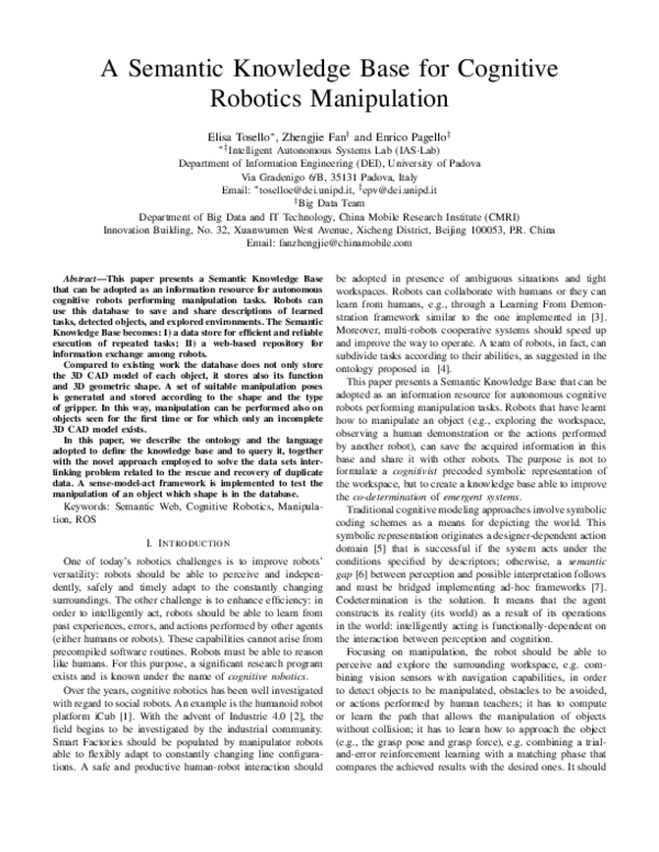 (PDF) A Semantic Knowledge Base for Cognitive Robotics Manipulation
