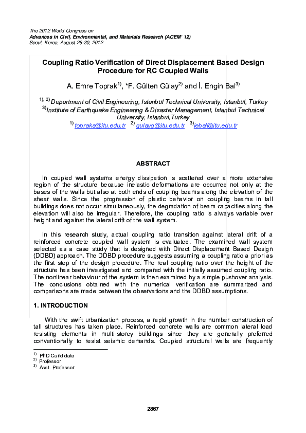 (PDF) Coupling Ratio Verification of Direct Displacement Based Design ...