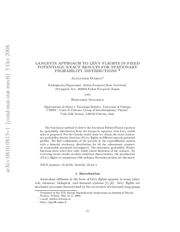 (PDF) Langevin Approach to Levy Flights in Fixed Potentials: Exact ...