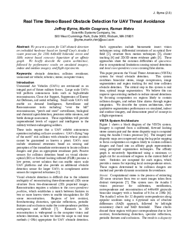(PDF) Real Time Stereo Based Obstacle Detection for UAV Threat Avoidance
