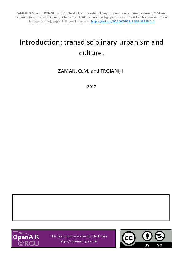 (PDF) Introduction: Transdisciplinary Urbanism and Culture