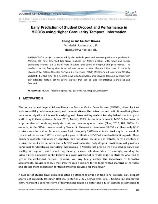 (PDF) Early Prediction of Student Dropout and Performance in MOOCs ...