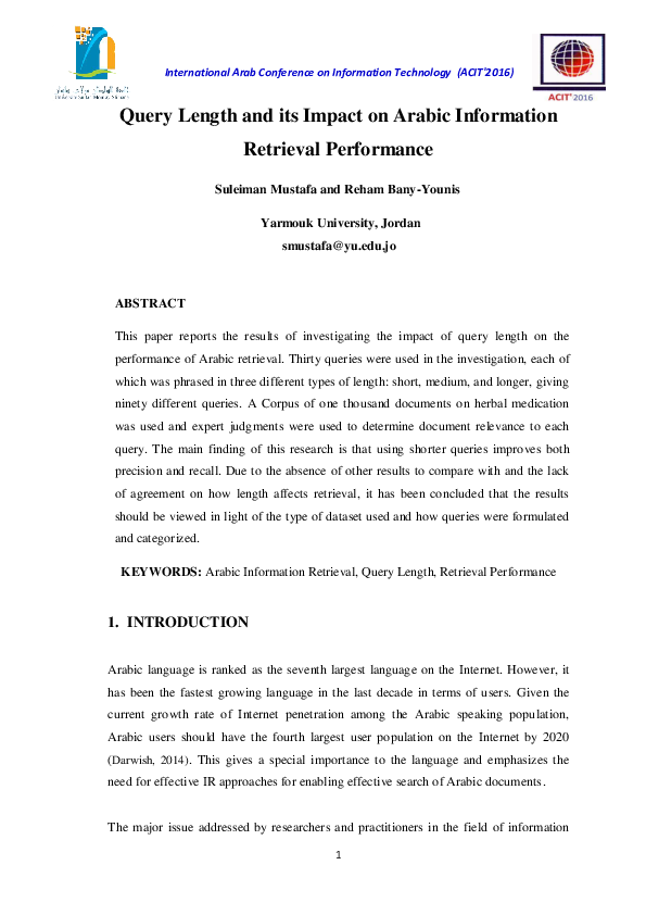 (PDF) Query Length and its Impact on Arabic Information Retrieval ...