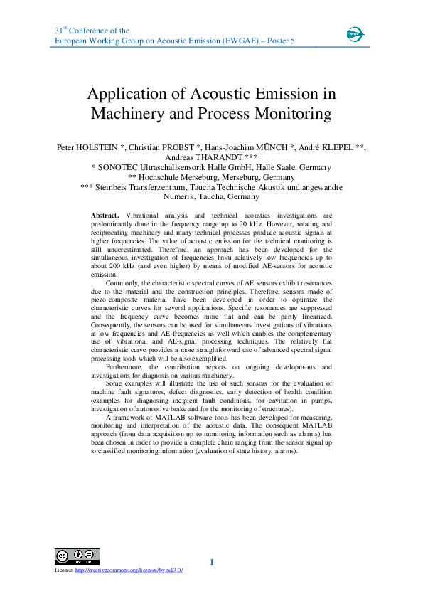 (PDF) Application of Acoustic Emission in Machinery and Process Monitoring