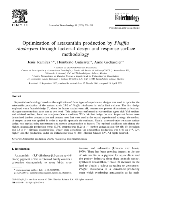 (PDF) Optimization of Astaxanthin Production by Phaffia Rhodozyma ...
