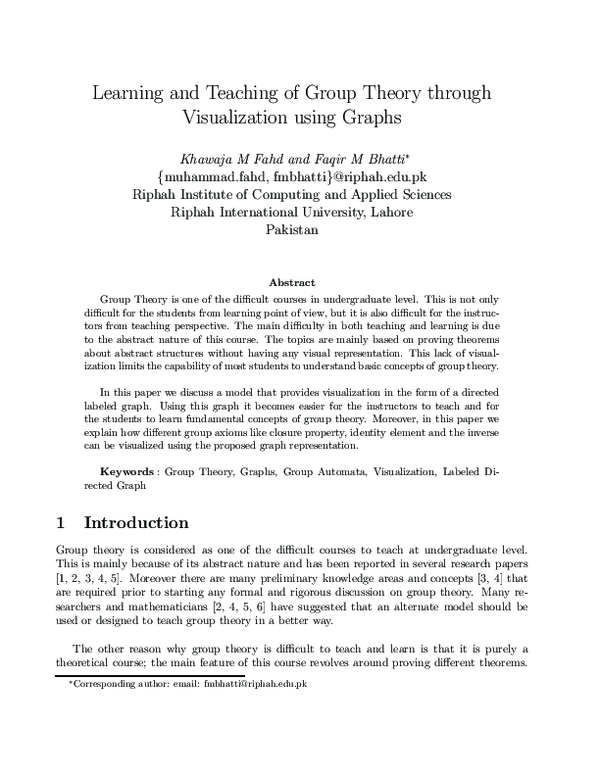 (PDF) Learning and Teaching of Group Theory through Visualization using ...