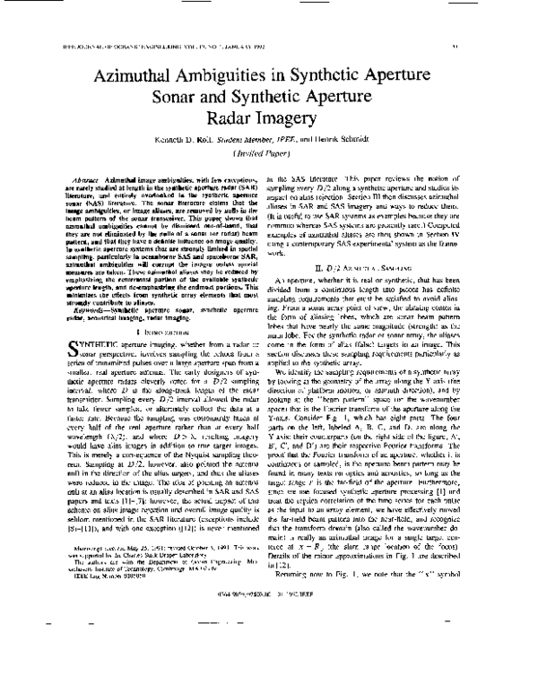 (PDF) Azimuthal ambiguities in synthetic aperture sonar and synthetic ...
