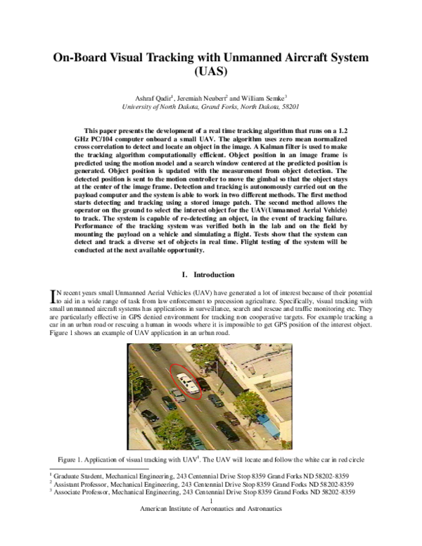 (PDF) On-Board Visual Tracking with Unmanned Aircraft System (UAS)