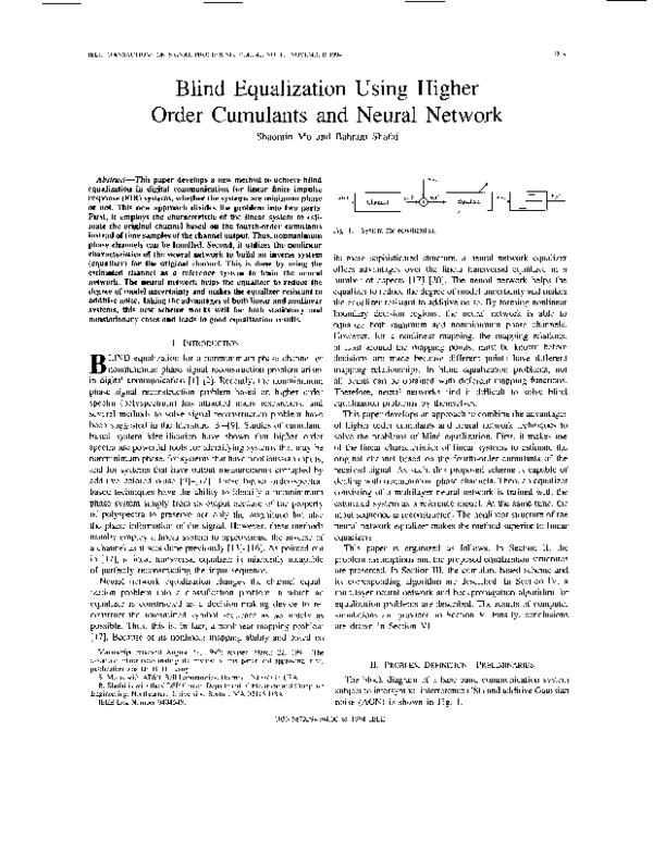 (PDF) Blind Equalization via Cumulants and Neural Networks