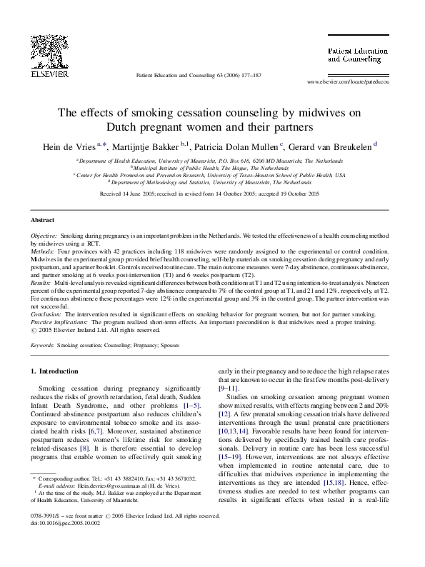 (PDF) The effects of smoking cessation counseling by midwives on Dutch