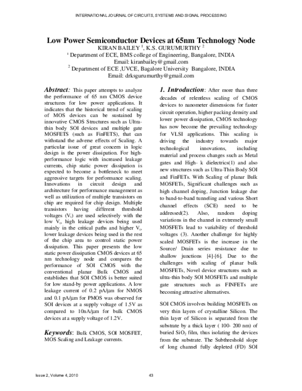 (PDF) Low Power Semiconductor Devices at 65nm Technology Node