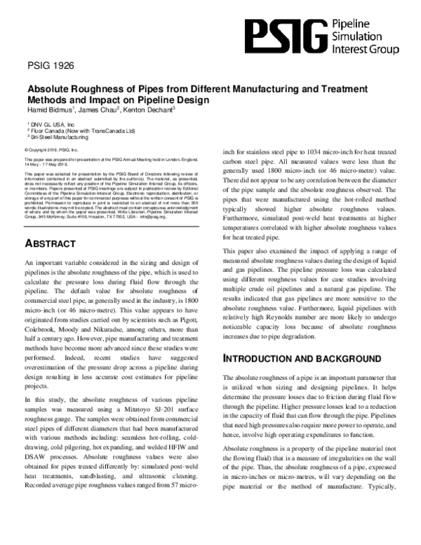 (PDF) Absolute Roughness of Pipes from Different Manufacturing and ...