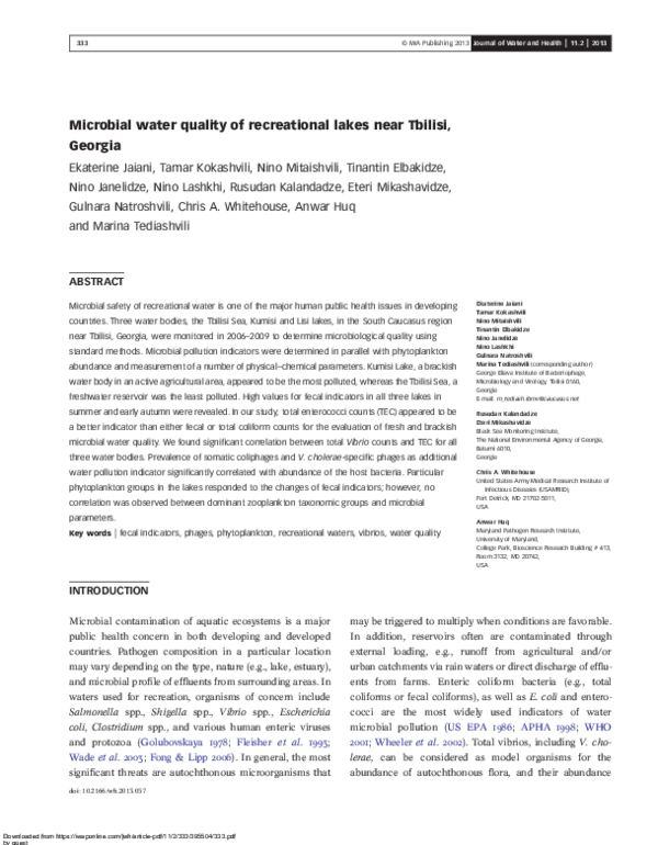 (PDF) Microbial water quality of recreational lakes near Tbilisi, Georgia