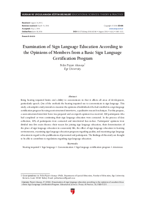 (PDF) Examination of Sign Language Education According to the Opinions ...