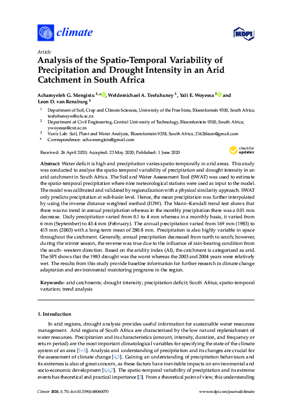 (PDF) Analysis of the Spatio-Temporal Variability of Precipitation and ...