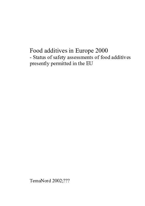 (PDF) Food Additives in Europe 2000, status of safety assesments of