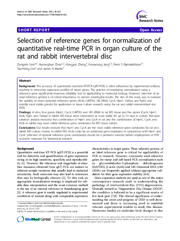 (PDF) Selection of reference genes for normalization of quantitative ...