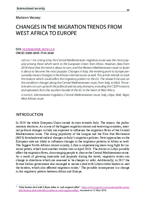 (PDF) CHANGES IN THE MIGRATION TRENDS FROM WEST AFRICA TO EUROPE