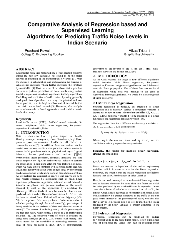 (PDF) Comparative Analysis of Regression based and Supervised Learning ...