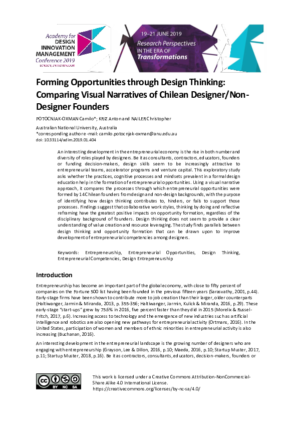 (PDF) Forming Opportunities through Design Thinking