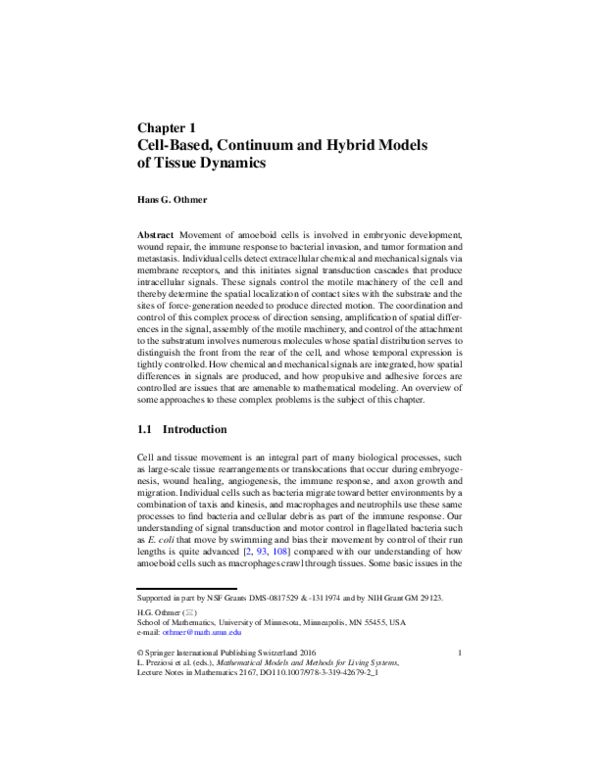 (PDF) Cell-Based, Continuum and Hybrid Models of Tissue Dynamics