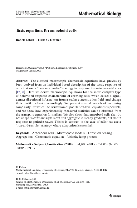 (PDF) Taxis equations for amoeboid cells