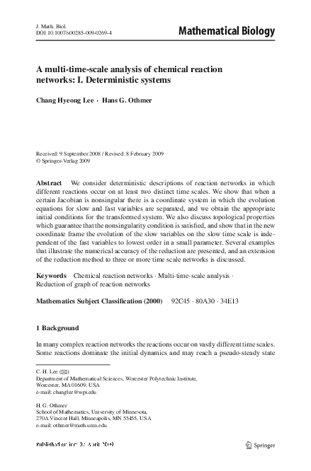 (PDF) A multi-time-scale analysis of chemical reaction networks: I ...