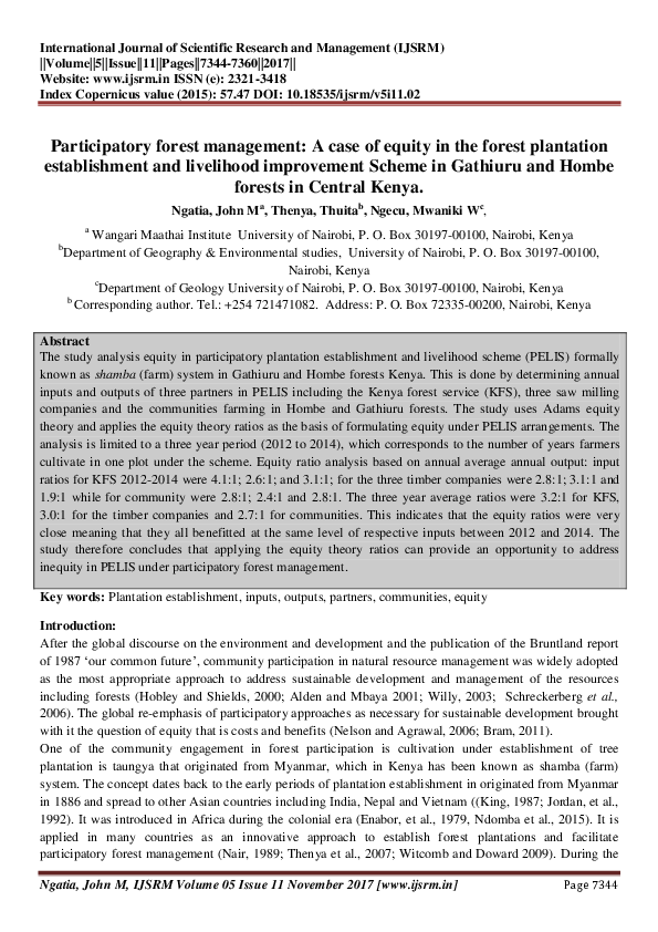 (PDF) Participatory forest management: A case of equity in the forest ...
