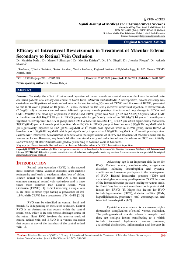 (PDF) Efficacy of Intravitreal Bevacizumab in Treatment of Macular ...