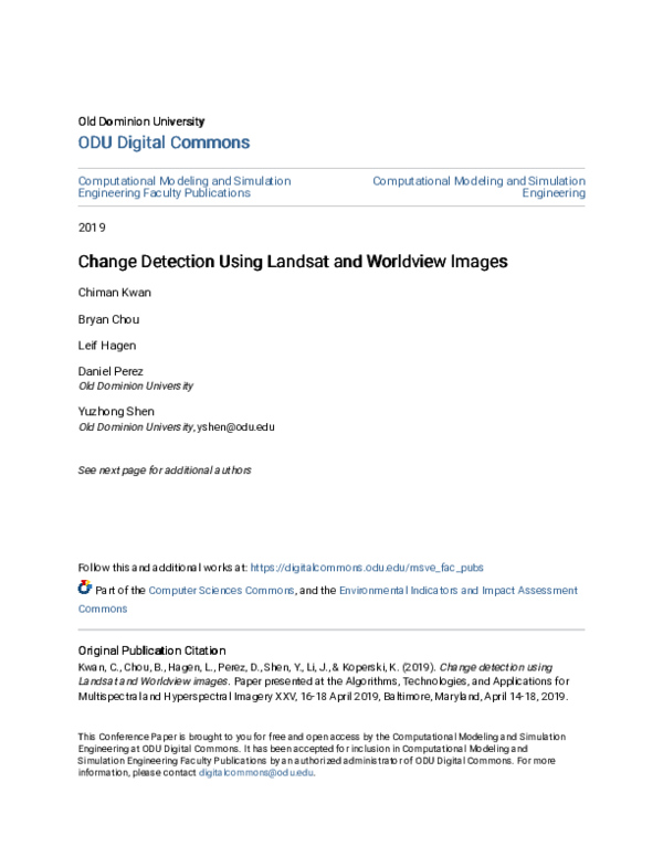 (PDF) Change detection using Landsat and Worldview images