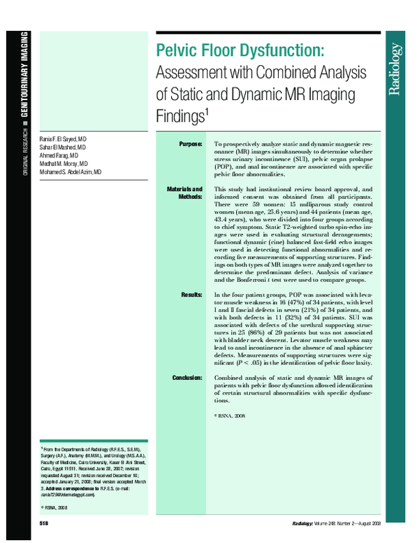 (PDF) Pelvic Floor Dysfunction: Assessment with Combined Analysis of ...