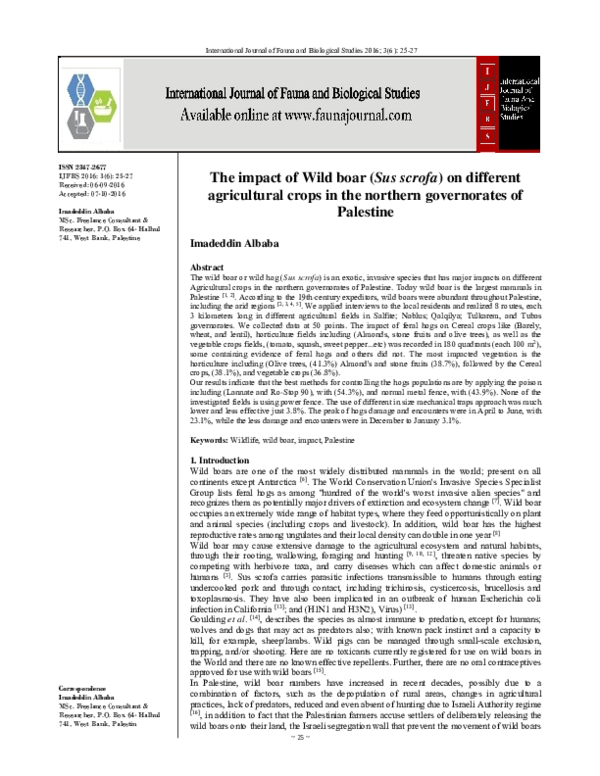 (PDF) The impact of Wild boar ( Sus scrofa ) on different agricultural ...