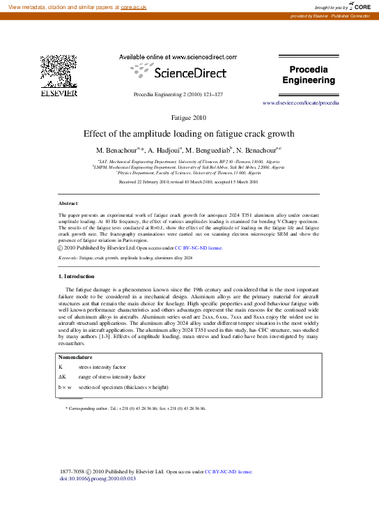 (PDF) Effect of the amplitude loading on fatigue crack growth