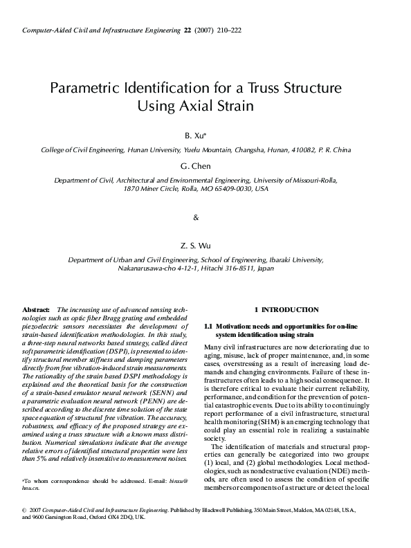 (PDF) Parametric identification for a truss structure using axial strain