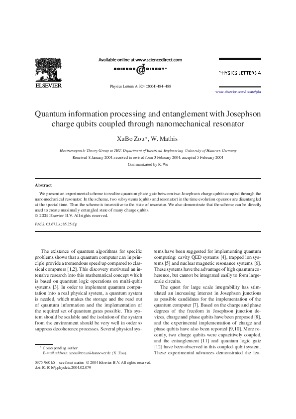 (PDF) Quantum information processing and entanglement with Josephson ...