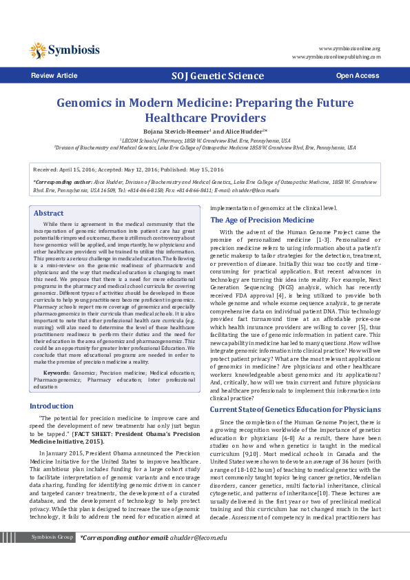 (PDF) Genomics in Modern Medicine: Preparing the Future Healthcare ...