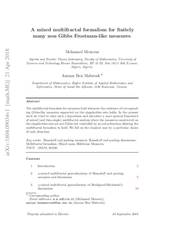 (PDF) A mixed multifractal formalism for finitely many non Gibbs ...