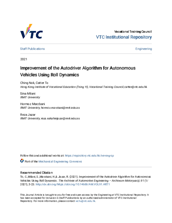 (PDF) Improvement of the Autodriver Algorithm for Autonomous Vehicles ...